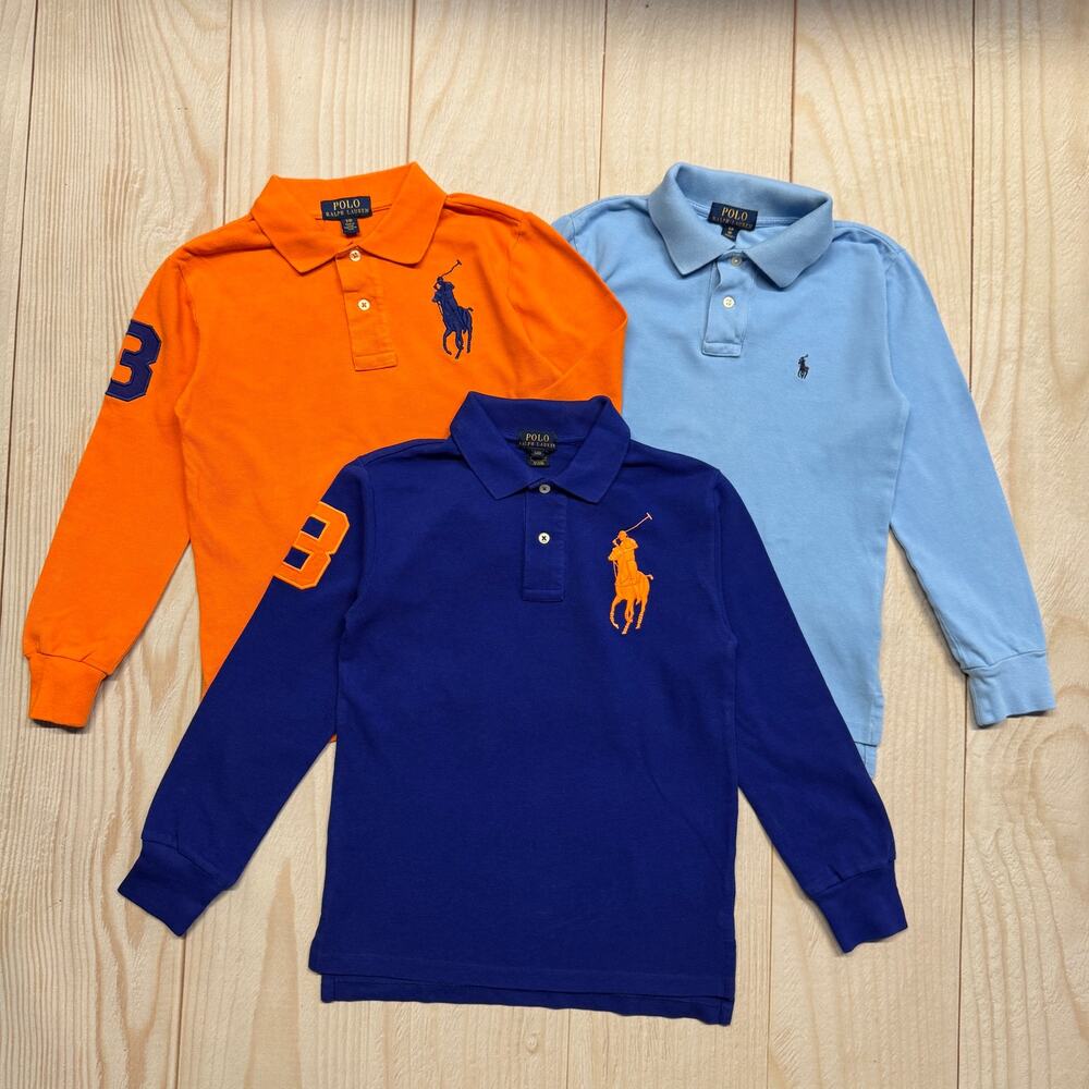 Lot of 3 Polo Ralph Lauren Boys Size Small (8) Long Sleeve Collared Polo Shirt